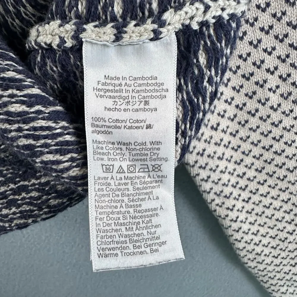 J. Crew Men's Large Heritage 100% Cotton Bird's-Eye Stitch Off White & Blue
